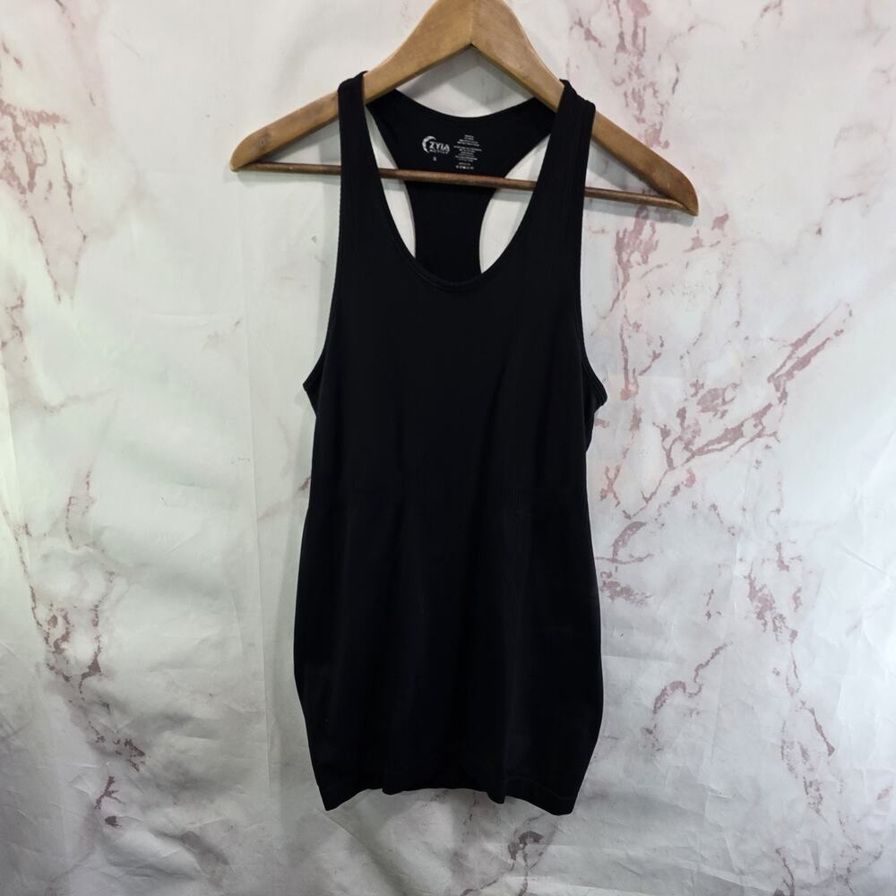 Zyia Active Tank Top Womens Small Black Seamless Racerback Workout Scoop